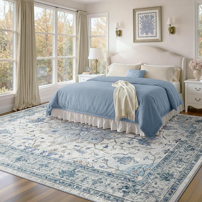 RELEANY Area Rugs Large 10'x12' Washable Non-Slip, Floral Vintage Distress - Image 3
