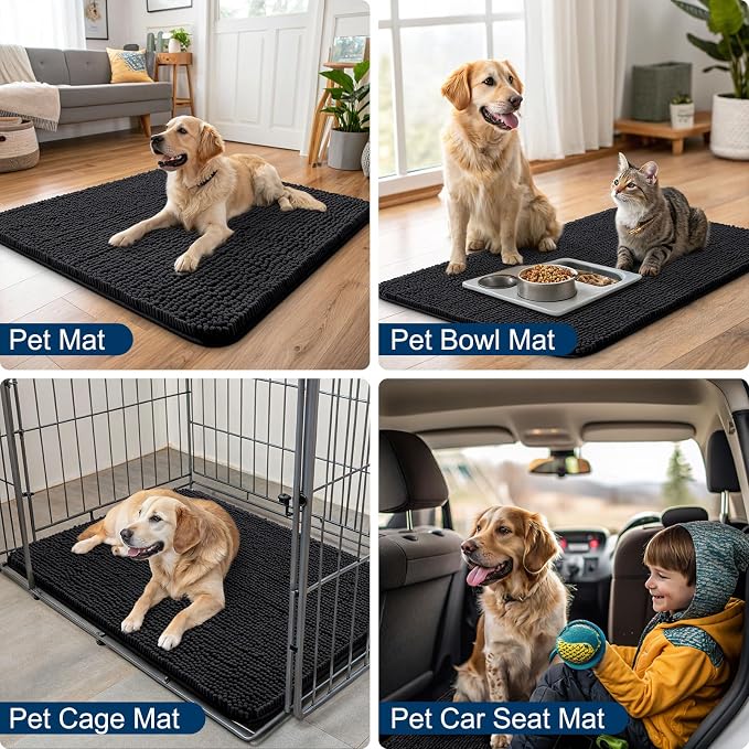 Smiry Dog Door Mat for Muddy Paws 36x24, Absorbent Dirt Trapper, Non-Slip - Image 6