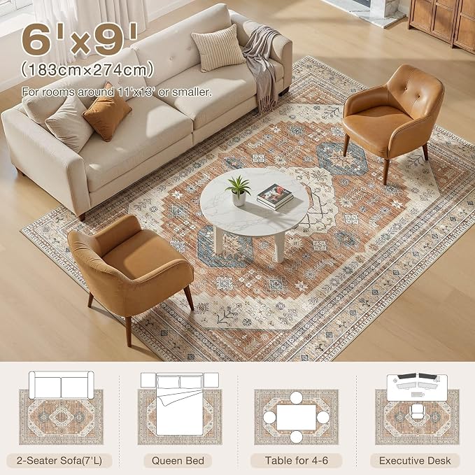 6x9 Washable Area Rug, Large Rugs - Image 8