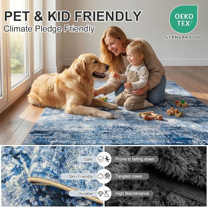 Washable Area Rug, Stain-Resistant & Pet-Friendly, 0.26 Inch Low Pile Carpet - Image 5