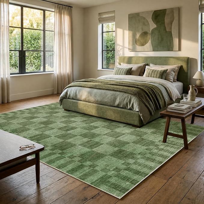 GarveeHome Moss Green Checkered Rug 5×7 Area Rugs - Image 3
