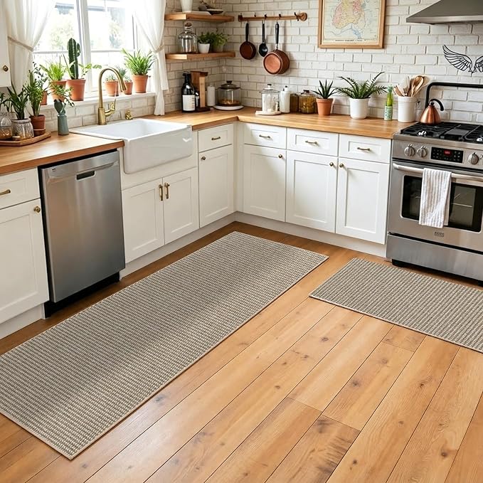 Faux Jute Hallway Runner Rug 2'x6', Washable & Non-Slip, Taupe & White | 0.27" - Image 5