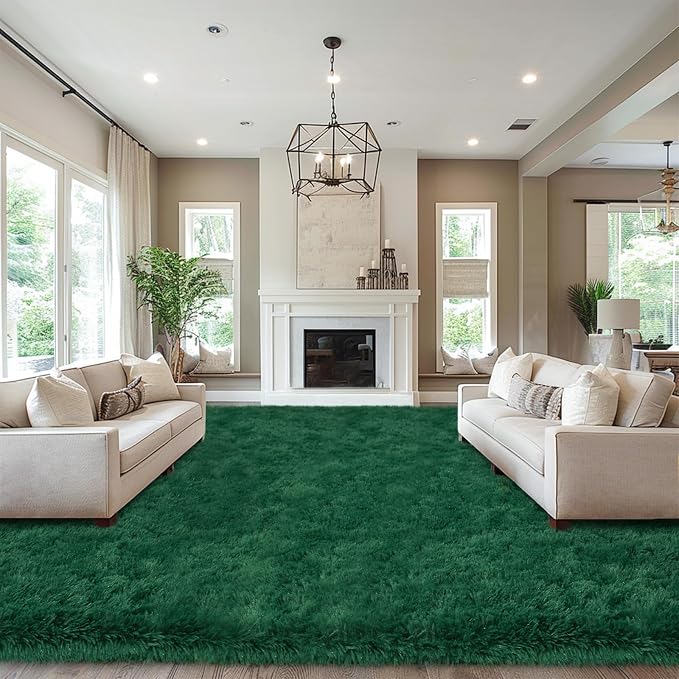 Mugorn Area Rugs 9x12 Living Room, Large Fluffy Dark Green Area Rugs - Image 2