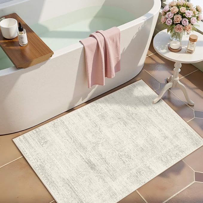 Latte&Fog Washable 2x3 Entryway Rug, Vintage Ivory Area Rugs - Image 3