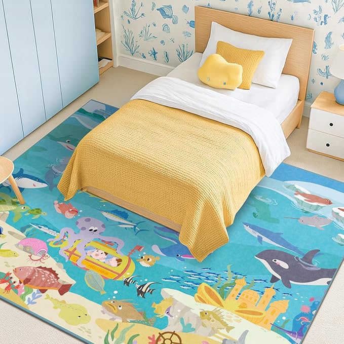 Large Blue Ocean Rug for Kids Room – 8x10 Play Mat - Image 2