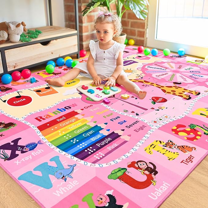 Kids Rugs for Playroom Bedroom Classroom Nursery, Non-Slip and Washable Rugs - Image 3