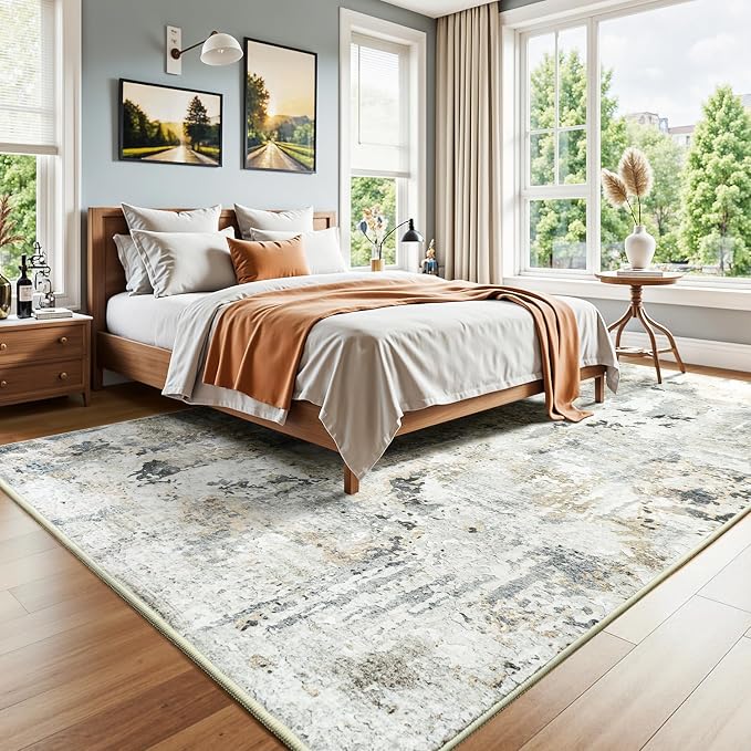 8x10 Area Rugs for Living Room, Abstract Neutral Large Washable Rug, Indoor - Image 7
