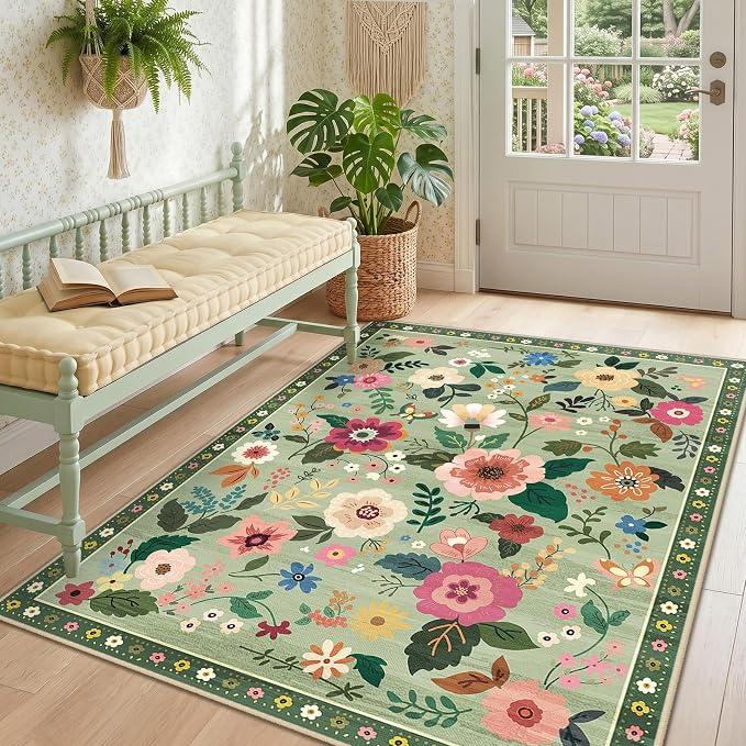 RELEANY Floral 4x6 Area Rugs Washable Print Boho Cute Carpet Non Slip Flower - Image 8