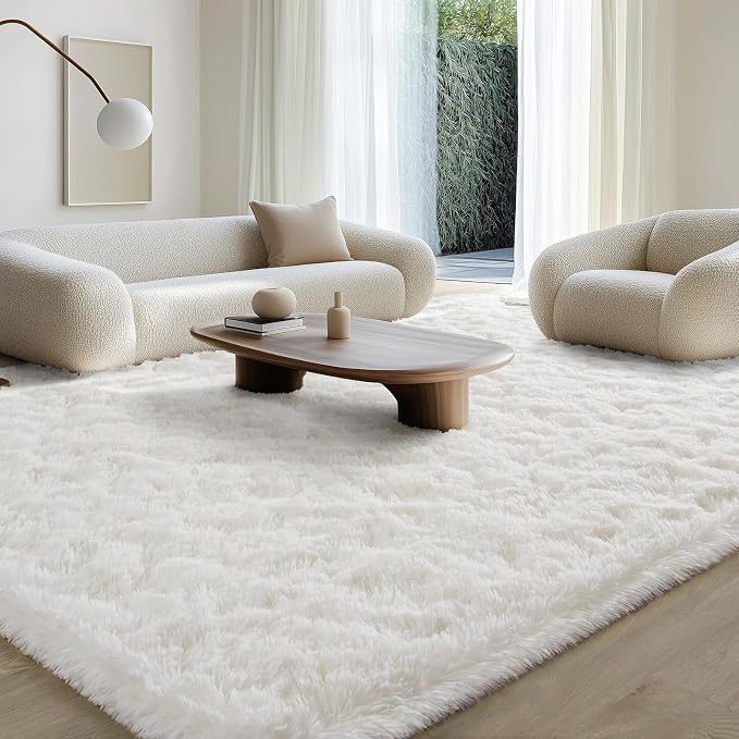 BENRON Soft Fluffy Rugs for Living Room 8 x 10 Cream White, Extra Large Area - Image 2