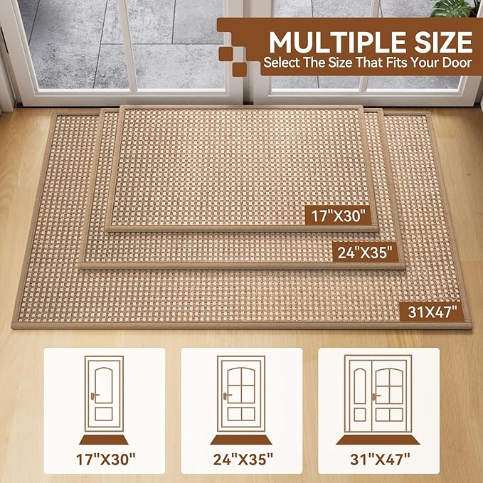 Front Door Mat 17''x30'', Absorbent Dirt Resist Washable Non Slip Low-Profile - Image 2