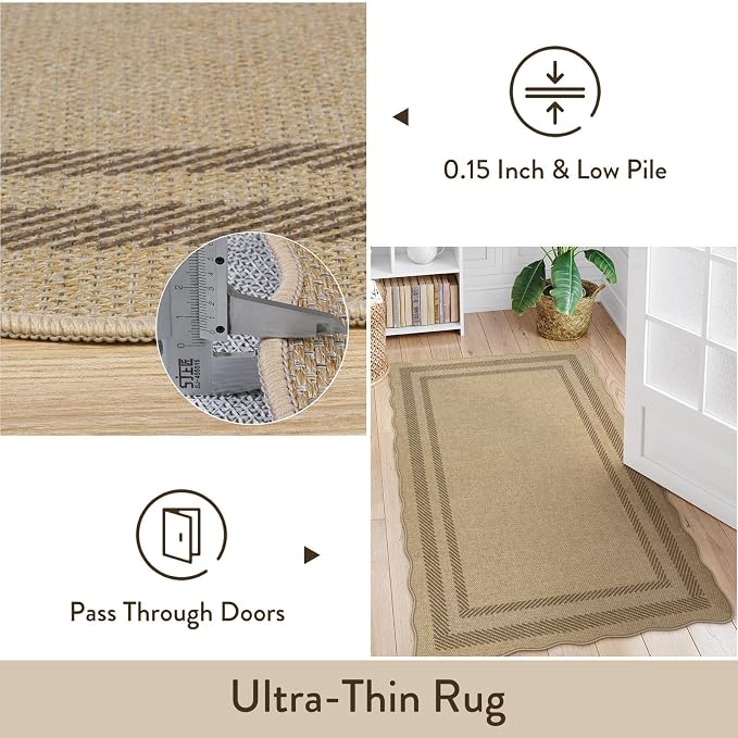LIVEBOX Scalloped Washable 2x6 Kitchen Runner Rug, Easy Jute Geometric Tan Rugs - Image 7