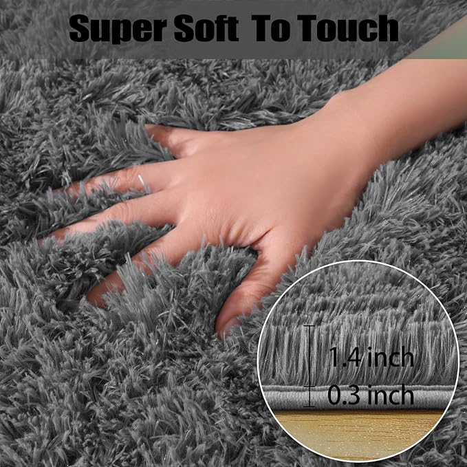 qulint 4x6 Bedroom Area Rug, Soft Fluffy Dark Grey Rug - Image 2