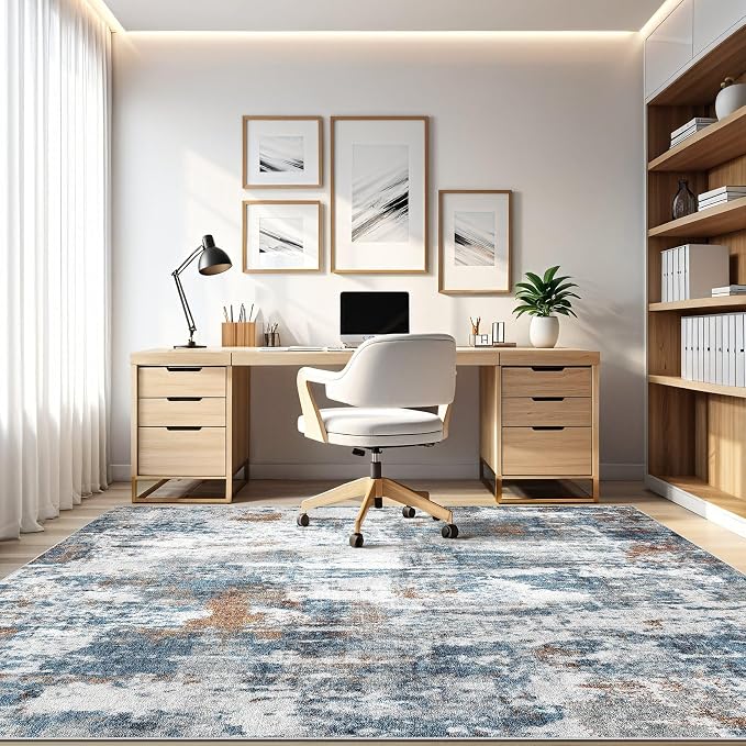 5x7 Area Rugs Living Room: Washable Large Abstract Neutral Modern Soft Rug - Image 8