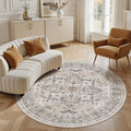 6ft Round Area Rug: Washable Vintage Neutral Soft Non Slip Thin Large Floor by MICGEEK