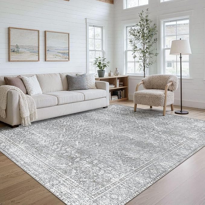 Latte&Fog 6x9 Area Rugs for Living Room, Large Vintage Grey Washable Rug by LatteFog