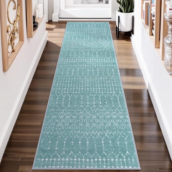 Lahome Moroccan Green Runner Rug 2x6 Washable Non-Slip Hallway Rug Runner - Image 2