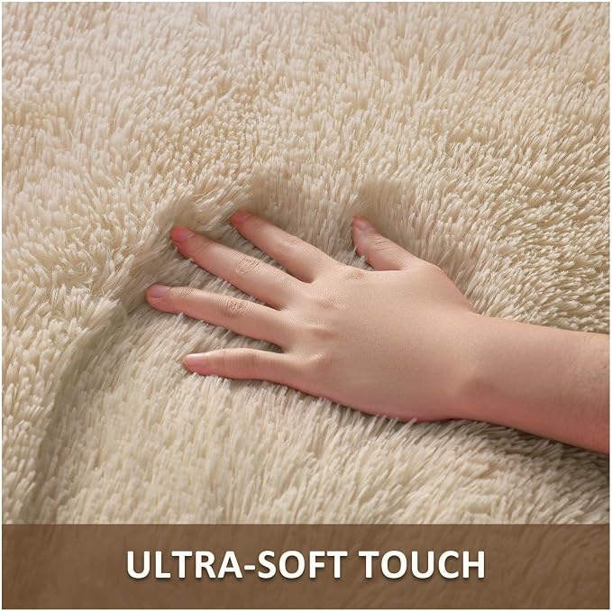 Ophanie Beige Rugs for Bedroom Living Room, Fluffy Fuzzy Furry Carpet, Plush - Image 2