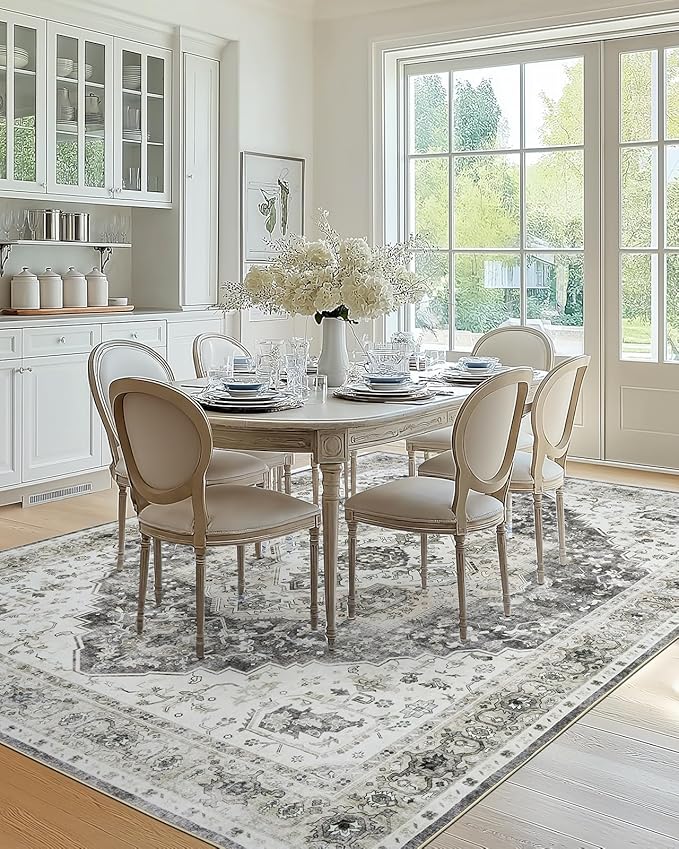AMADA HOMEFURNISHING Grey 8x10 Area Rug, Washable Low-Profile Large Area Rug - Image 9