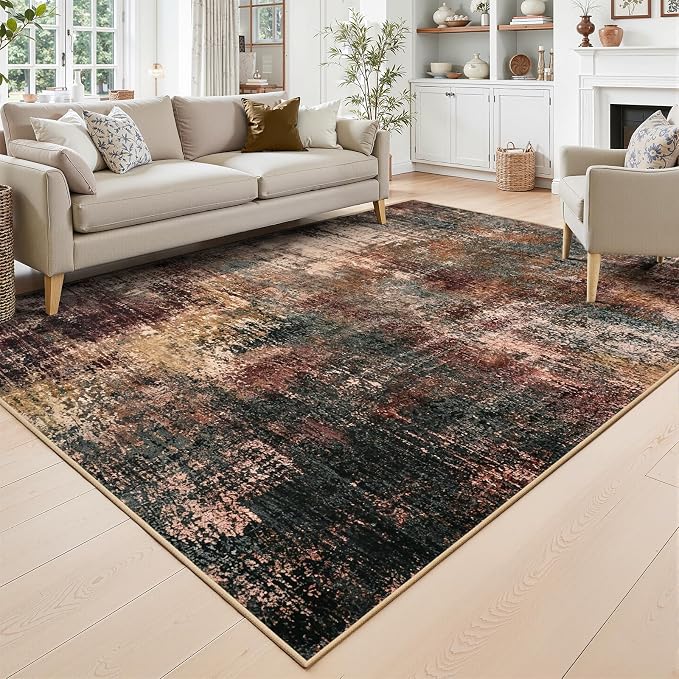 Toneed Abstract Area Rug Modern Washable Rug Soft Non Slip Rug Low Pile by Toneed