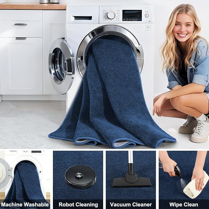 6x9 Feet Navy Blue Rug for Bedroom, Indoor Washable Memory Foam Rug for Living - Image 5