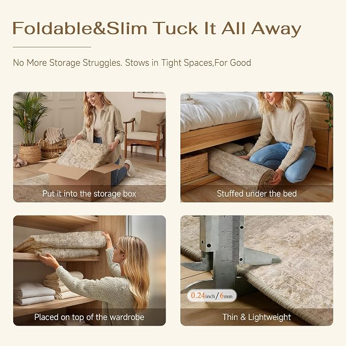 4x6 Washable Neutral Area Rug Beige Vintage Entryway Bathroom Carpet Non-Slip - Image 7