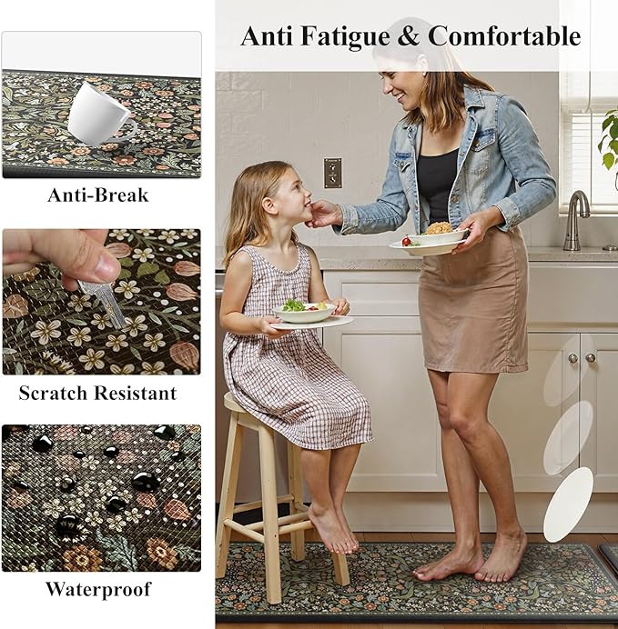 Collive Anti Fatigue Kitchen Mats, Cushioned Floral Kitchen Rugs Non Slip - Image 6