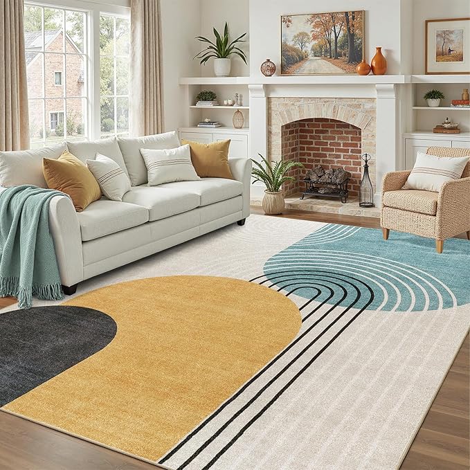 DCX Machine Washable 6x9 Area Rug, Midcentury Modern Non Slip Stain Resistant - Image 3