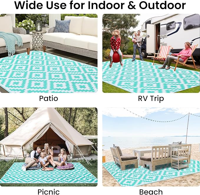 Smiry Waterproof Outdoor Rug 5x8 ft, Reversible Plastic Straw Patio Camping Rugs - Image 7