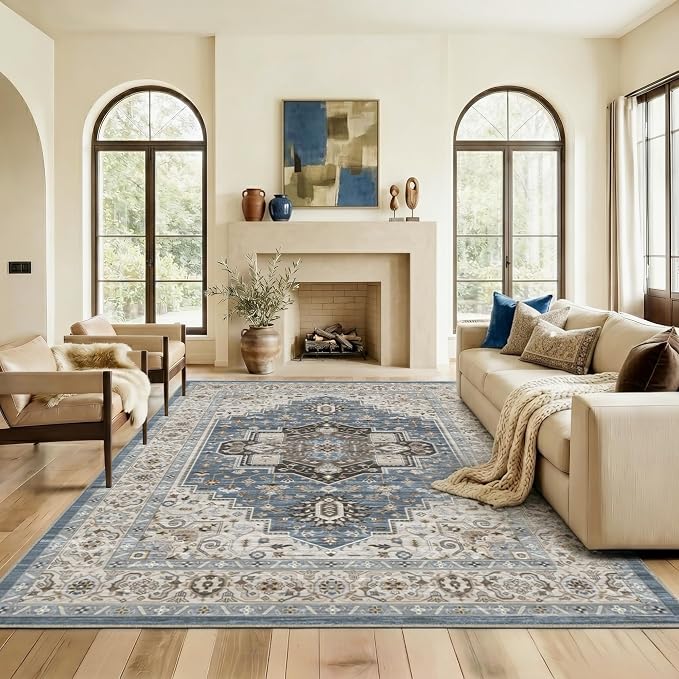 9x12 Area Rug for Living Room-Vintage Farmhouse Boho Floral Washable Stain by Unknown