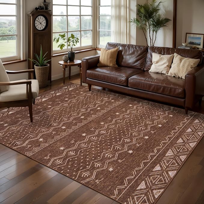 SERISSA 4x6 Area Rugs for Living Room, Washable Non-Slip Coffee Brown Boho Rug by SERISSAHomeDecorCollection