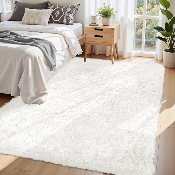 5x7 Area Rug for Living Room:Ultra Soft Fluffy Shag White Rugs, Large Fuzzy - Image 2