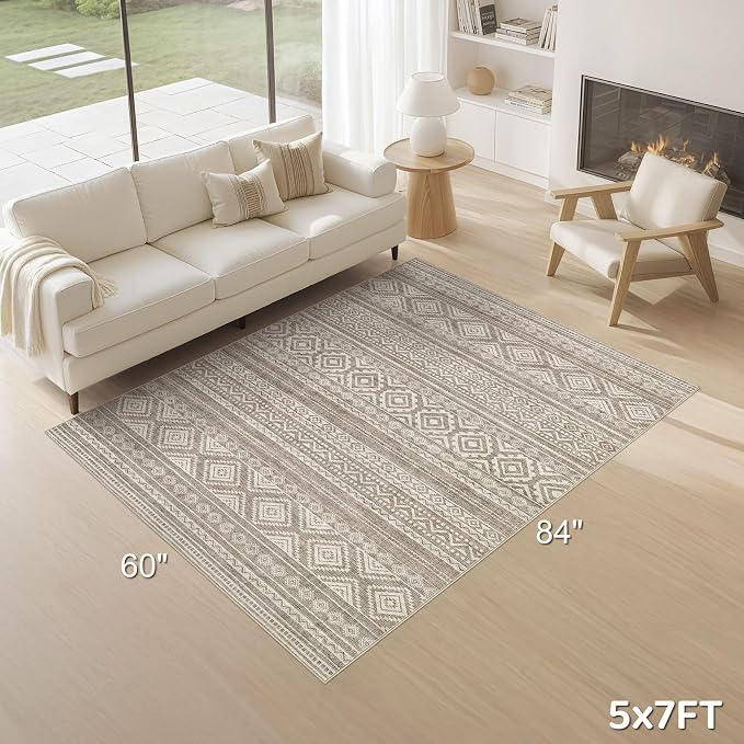 cotiled 5x7 Area Rugs Living Room Rug: Washable Boho Rugs - Image 2