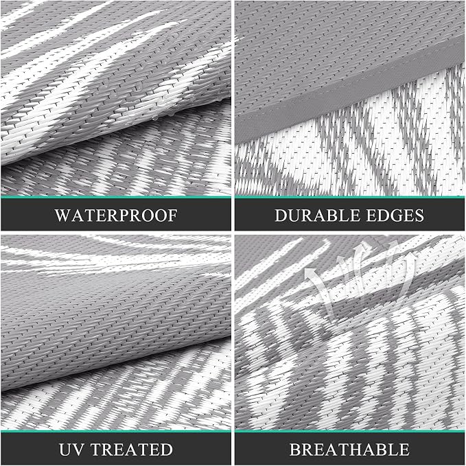 Pauwer Waterproof Outdoor Rug 9x12, Reversible Plastic Straw Patio Camping Rug - Image 4