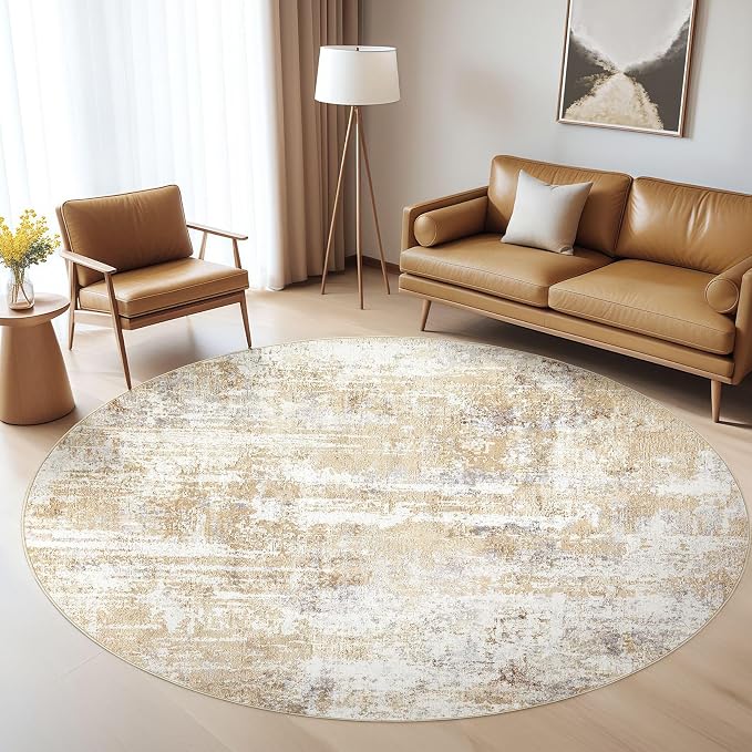 Round Rug Living Room Rugs: 6Ft Washable Circle Large Abstract Modern Soft by LOONGRUG