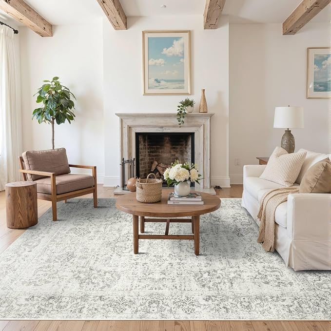 Rugxara 5X7 Washable Area Rug for Living Room, Neutral Vintage Large Boho Rugs - Image 2
