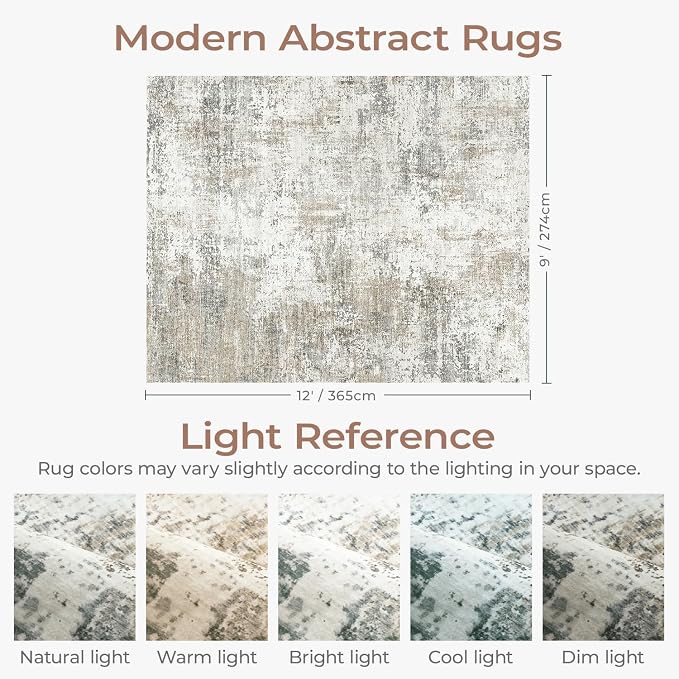 Area Rugs 9x12 Living Room, Large Soft Washable Abstract Neutral Bedroom Rug - Image 2