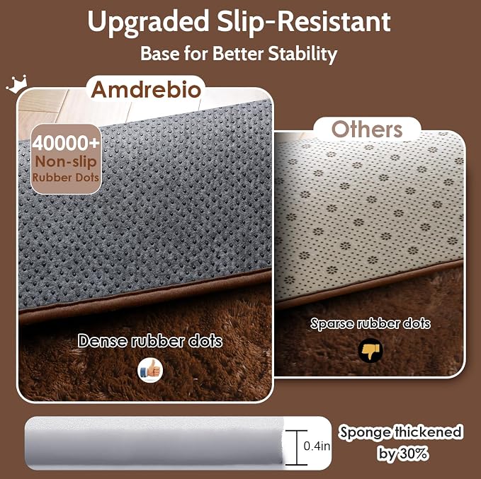 Amdrebio Dark Brown Area Rugs for Bedroom Living Room, 5x7 Fluffy Shaggy Plush - Image 5