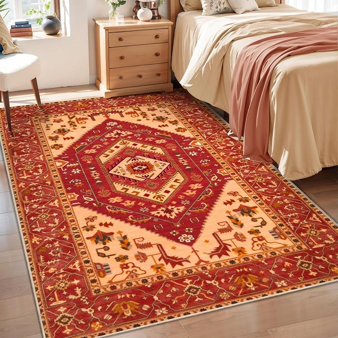 SERISSA Area Rug 3x5 Boho Rugs for Bedroom, Washable Non-Slip Living Room Rug by SERISSAHomeDecorCollection