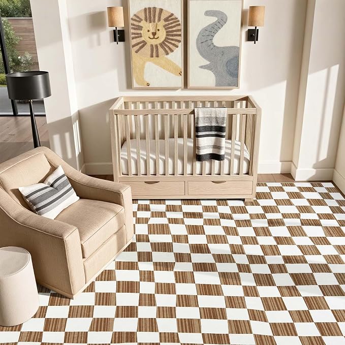 jinchan 8x10 Brown Checkered Area Rugs - Image 3