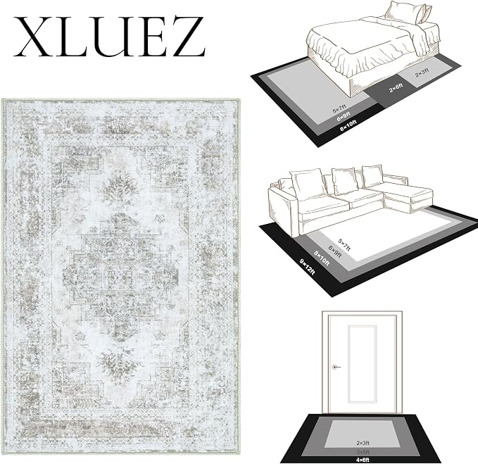 XLUEZ Area Rug 10x12 Living Room Rugs, Machine Washable Vintage Distressed - Image 8