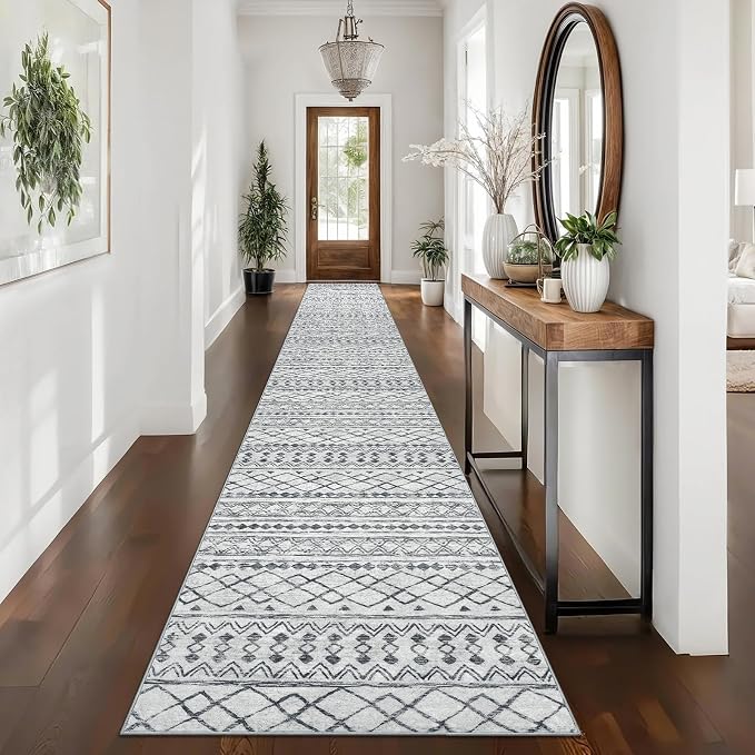 KUTA Long Hallway Runner Rug 2.6x16 Non-Slip Washable, Moroccan Vintage Beige by KUTA