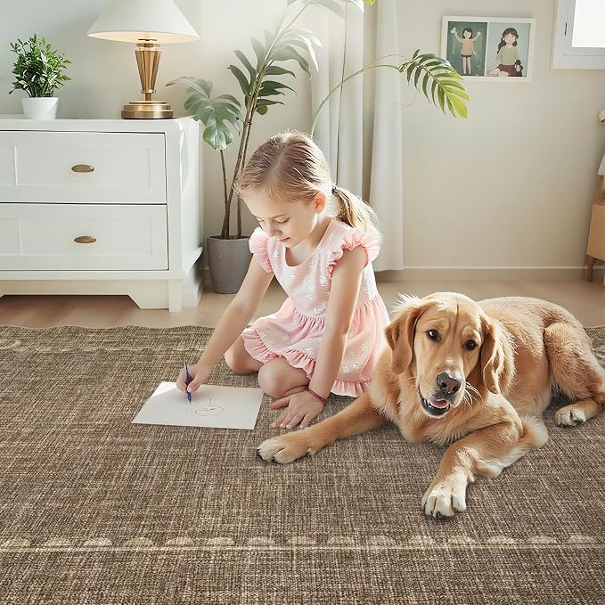 GarveeHome Scalloped Bow Rug for Living Room, Solid Brown Rug for Dorm - Image 8