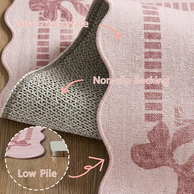 Latte&Fog Pink Scalloped Bow Area Rug - Image 9