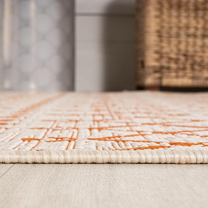 JONATHAN Y Moroccan Geometric Indoor Outdoor Area Rug 5X8 Cream/Orange - Image 7
