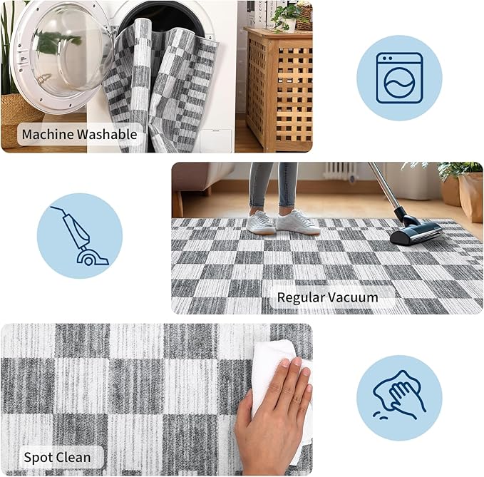 GarveeHome Grey Checkered Rug, Washable 3x5 Rug Non Slip - Image 7