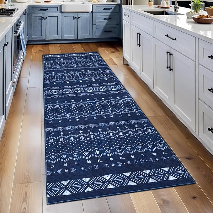 SERISSA 2x5 Kitchen Runner Rug, Washable Non-Slip Blue and White Boho Rug by SERISSAHomeDecorCollection