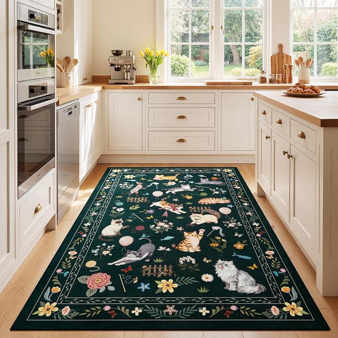 Unirea 4x6 Black Cat Area Rug for Bedroom, Living Room, Medium Washable Kids Rug - Image 9