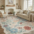 DCX Beige Floral Rug 4x6, Washable Beige Rug by DCXWashableRug