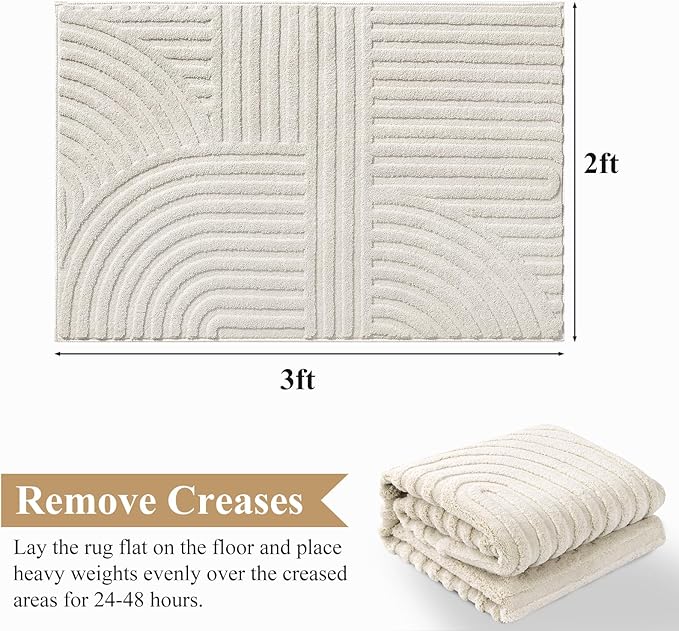 Pauwer 2x3 Washable Area Rugs for Living Room Modern Beige Solid Color Soft - Image 2