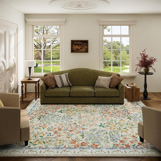Machine Washable Rugs for Living Room: 8x10 Area Rugs for Bedroom Vintage Stain - Image 5
